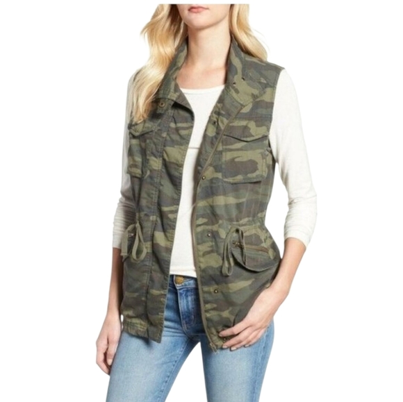 Caslon Womens Green Camoflauge Cotton Tencel Cargo Utility Vest Size Medium - Picture 8 of 8
